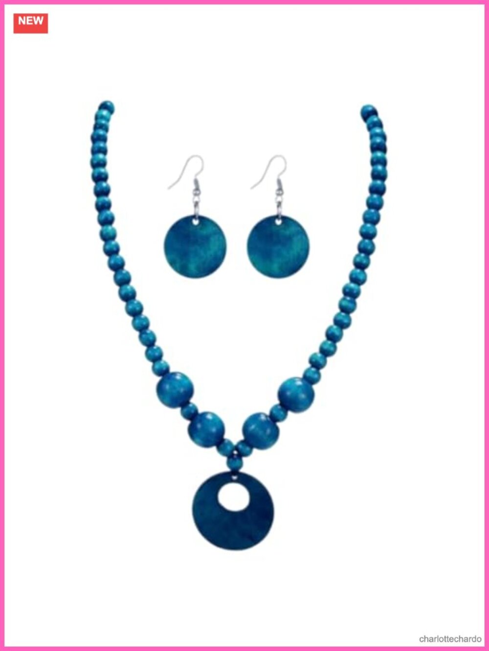 Natural Wooden Beaded Choker Necklace & Earrings Set Boho Statement Jewelry